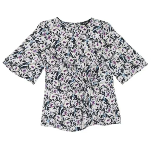 DKNY Printed Side-Knot Top Floral Blouse, XS, NWT - Picture 2 of 3